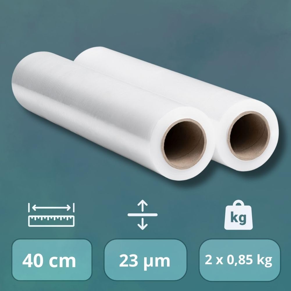 RAGO® Pellicola imballaggio 0,85 kg 2 pezzi 7,5 x 7,5 x 40 cm Film estensibile imballaggio I Pellicola imballaggio trasloco trasparente I Plastica per Imballaggio con dispenser