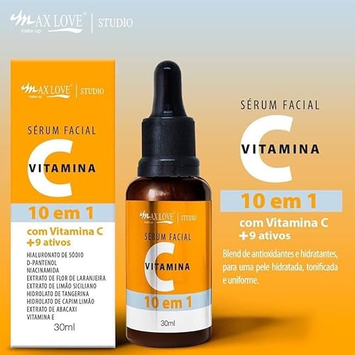 Max Love Sérum Facial Vitamina C, 10 em 1, Pele Hidratada, Macia e Iluminada, 30ml