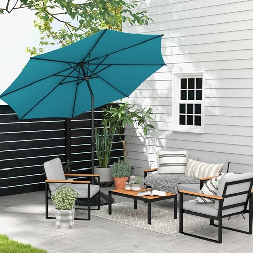 Image of Abba Patio 9FT Lyon Outdoor Patio Umbrella Outdoor Table Umbrella with Push Button Tilt and Crank Market Umbrella 8 Sturdy Ribs UV Protection Waterproof for Garden Deck Backyard Pool, Turquoise