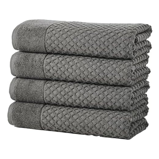 Great Bay Home 100% Cotton Grey Bath Towel Set | 4 Soft Bath Towels (30 x 52 inches) | Highly Absorbent, Quick Dry Bath Towels | Grayson Collection (Set of 4, Diamond Dark Grey)
