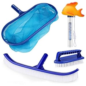 CestMall zwembadreinigingsset 4-delige zwembadborstelset met 18 inch zwembadborstelkop, heavy-duty deepbag-zwembadhark…