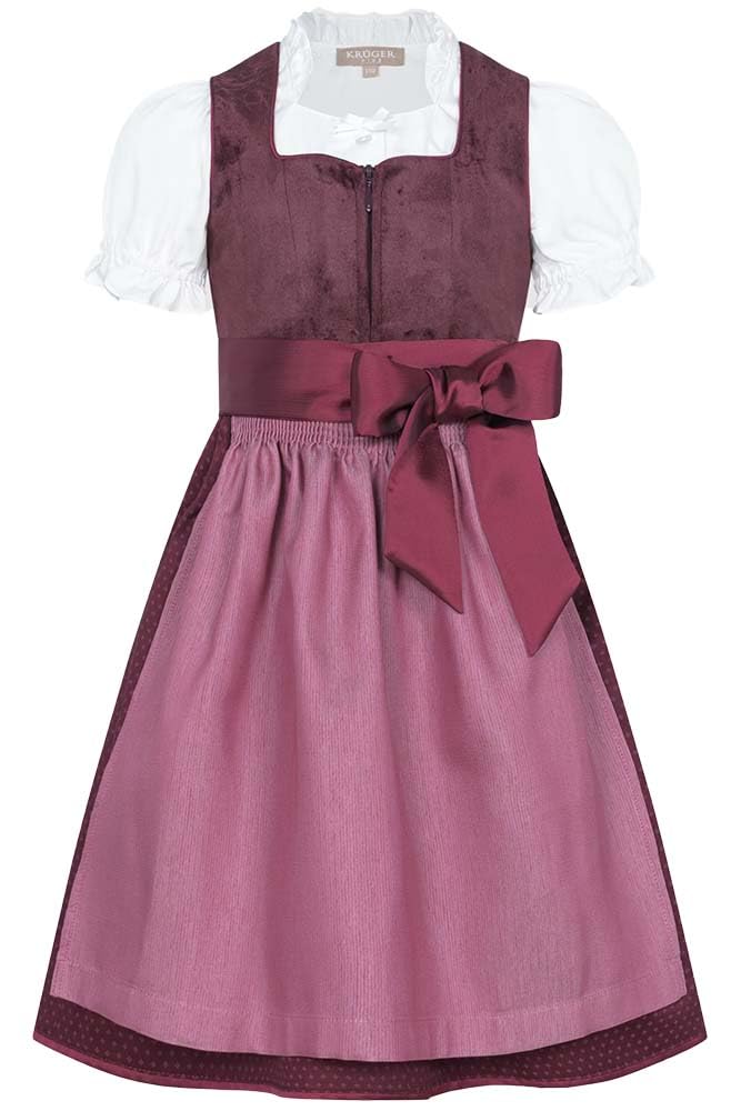 Krüger Kinderdirndl Royce Bordeaux | Schlichtes Dirndl für Mädchen Samt | inkl Bluse
