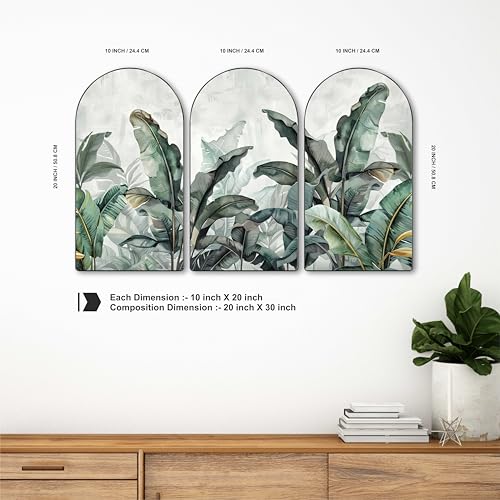 Image of Livin'luxe Tropical Leaf Wall Art Set of 3 MDF Panels with Premium PVC frame 20x30 Inch Green Decor