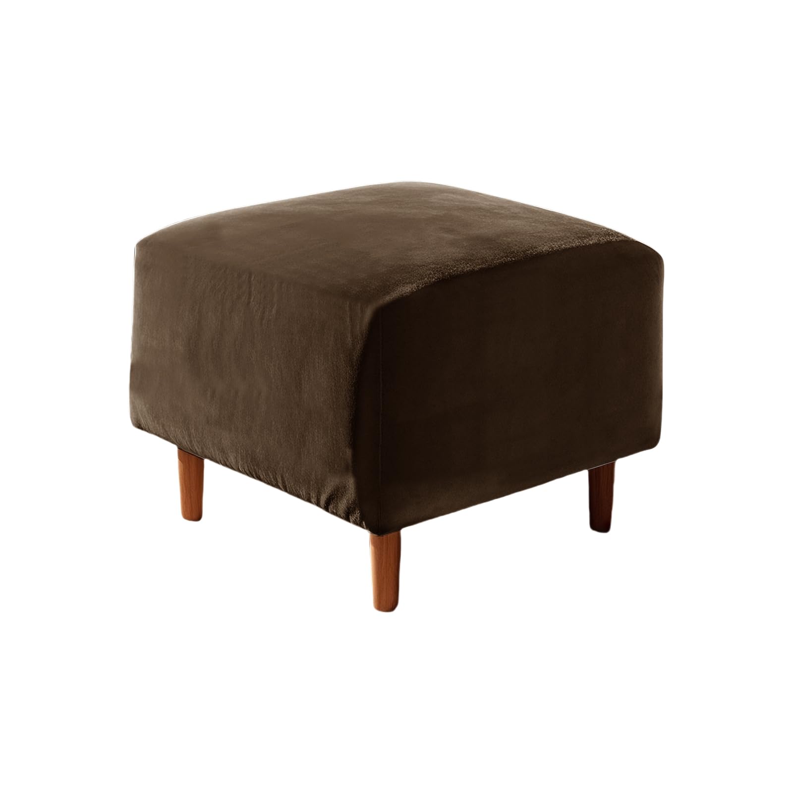 UNBBRRL Footstool Cover with Cushion Cover, Velvet Ottoman Protector Covers, Removable Pouffe Cover with 4 Ties for Living Room (Darkbrown,Square S stool(1pc))