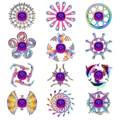 Image of 12-Pack Alloy Metal Fidget Spinners, Durable Office Desk Sensory Toys for Stress Relief & Anxiety, Cool Fidget Spinners Bulk, Fidget Toy Gift for Kids Adults, Christmas Party Favors
