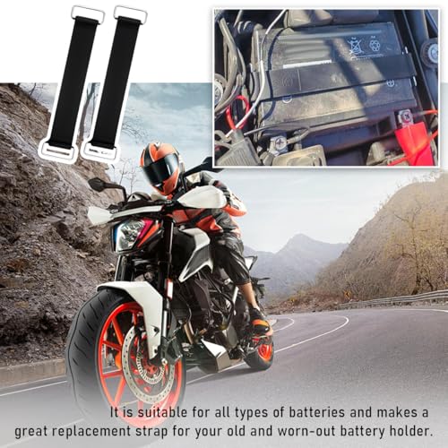 Image of 2-Piece Motorcycle Battery Strap, Stretchable Rubber Band Battery Holder Belt with Metal Buckle