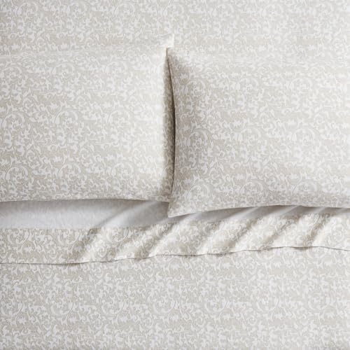 Image of TAHARI Home Brushed Flannel 4-Piece Bedding Set, Queen, Scroll Taupe