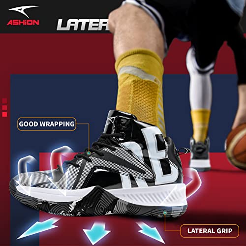 Ashion Kids Basketball Shoes Boys Girls High Top Sneakers Non Slip Running Shoes For Unisex Kids Black Silver Big Kid Size 7.5 #TOP2