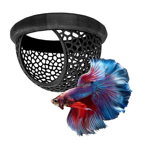 BlubberCove Floating Aquarium Hide - Safe Cave Ornament Decoration for Betta Cory Fish and Shrimp. Unique Floating Tunnel Decor for Fish Tanks Accessory Accessories Encourages Breeding (Black)