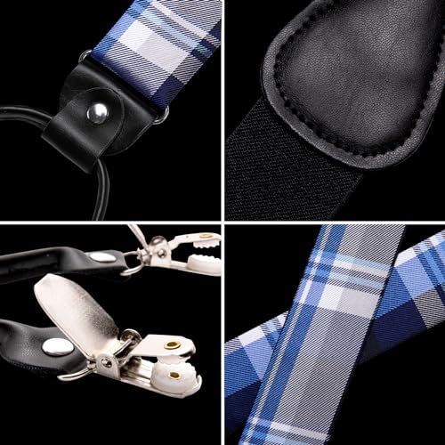 Image of Hi-Tie Men Suspender Bowtie Set Suspenders Pre-tied Bow Tie Pocket Square Cufflinks Adjustable Y Shape 6 Clips Braces Tuxedo