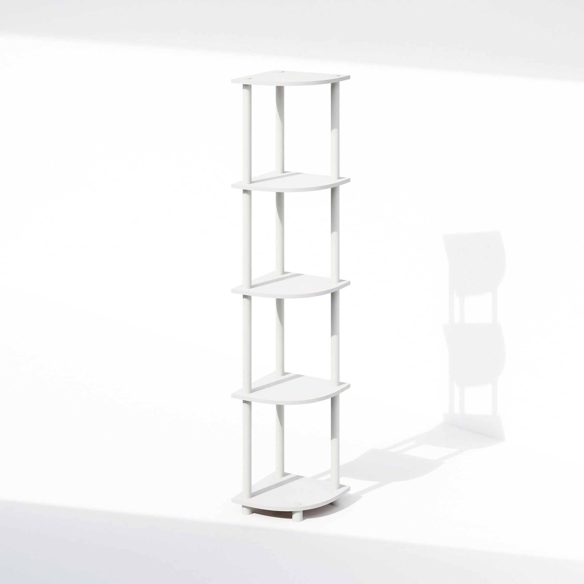 Furinno Turn-N-Tube Corner Shelf, 5-Tier Corner Bookshelf, Open Storage Shelves, For Organization And Storage, Living Room, Home Office, Garage, 840308822641