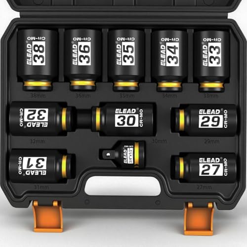 1/2 Drive Deep Impact Socket Set: 11-Piece Metric Wheel Axle Nut Wrench Large Jumbo 27mm 29mm 30mm 31mm 32mm 33mm 34mm 35mm 36mm 38mm Car Spindle Joint High Torque Truck Bearing Locknut