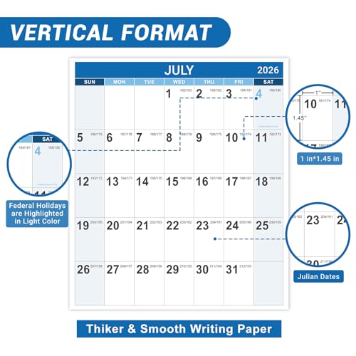 Image of 2026-2027 Yearly Wall Calendar - Jul 2026 - Jun 2027, 22.8 inch x 34.4 inch (Open), 2026-2027 Wall Calendar, Premium Paper, Double-Sided Small Round Sticks, Blue