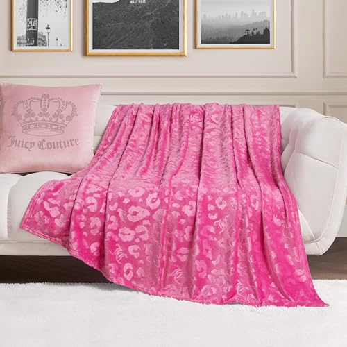 Juicy Couture Embossed Plush 60x70 Oversized Throw Blanket Cheetah Logo Hot Pink