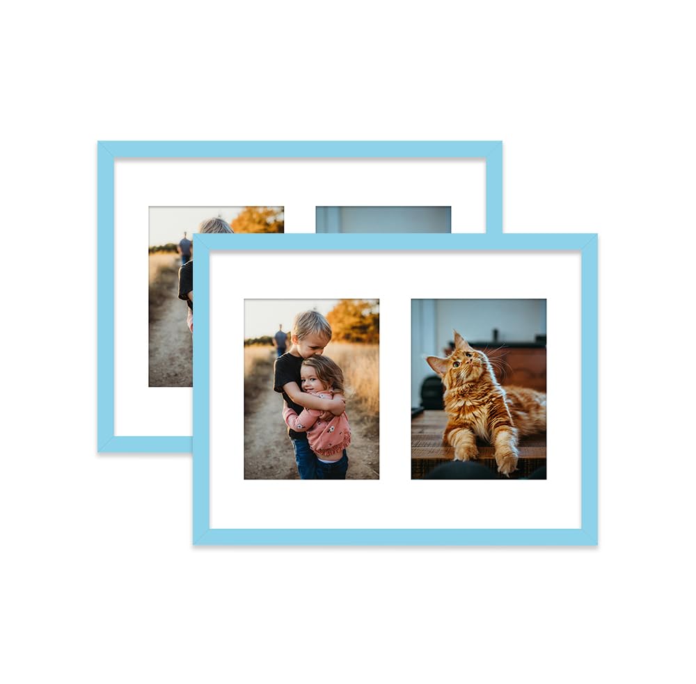 Light Blue Multi Photo Frame - Holds 2 x 8x6 Pictures, Family Collage Picture Frame for Wall Display, 16x12 Frame size, Set of 2