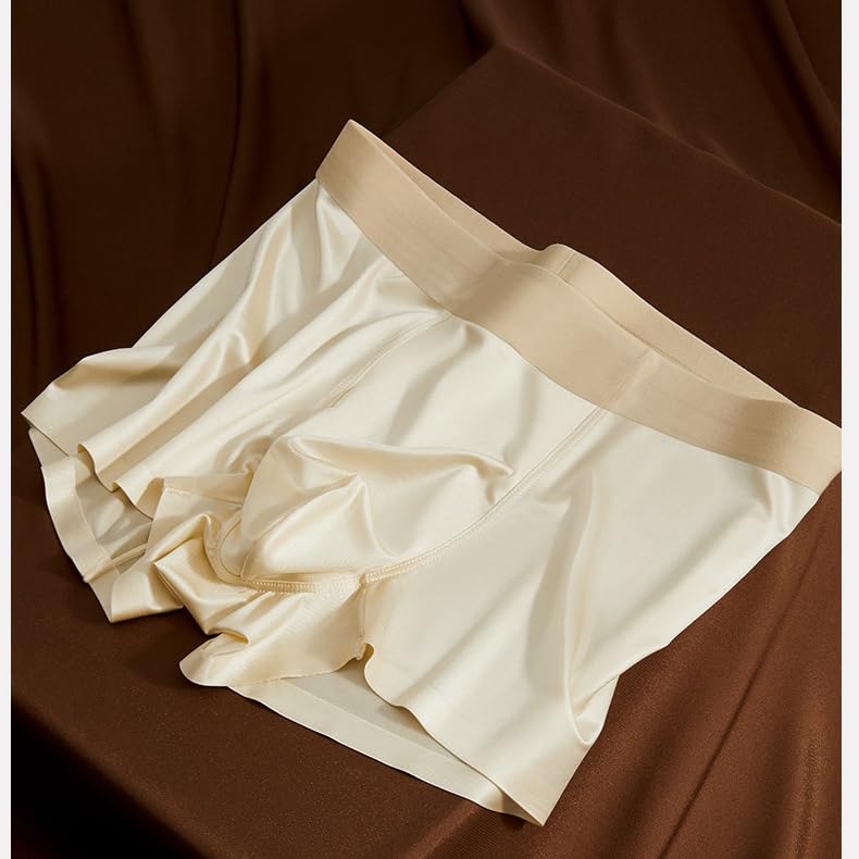 Satin Silk Boxer Briefs Mid Waist Underpants,Ice Silk Boxers Lingerie Breathable Seamless Men's Underwear4