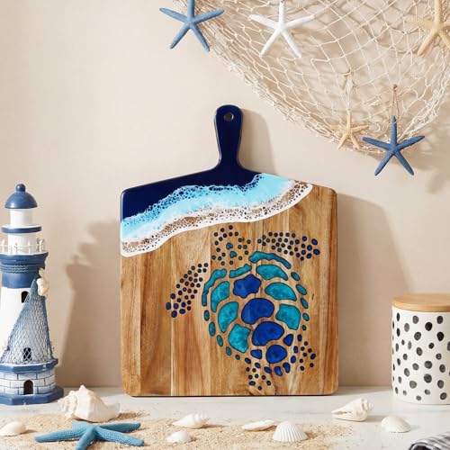 Tabla de cortar tortuga marina de madera de acacia y resina azul miniatura 3