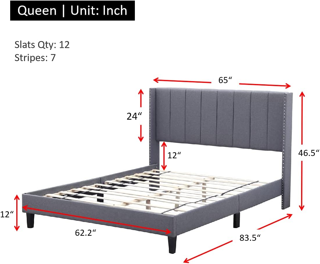 TTramp Queen Size Metal Platform Bed Frame with Wooden Headboard and