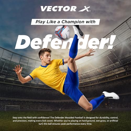 Image of Vector X Defender Rubber Moulded Soccer Futsal Ball - Durable Training Match Ball for Practice | Ideal for Turf, Hard Ground & Grassy Field | Nylon Wounded Butyl Bladder, Football - Size 5