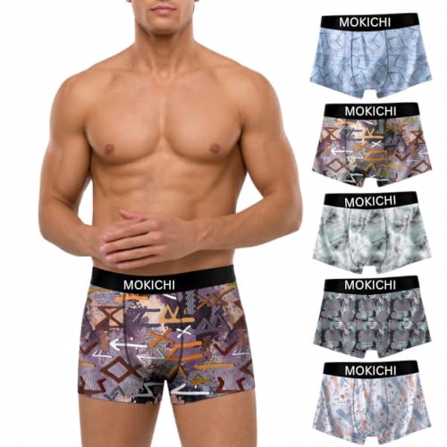 Image of Men's Printed Boxer Briefs Pack of 5 | Soft Stretch Polyester-Spandex Trunks | Breathable Quick-Dry Innerwear | Elastic Waistband | Comfortable Everyday Underwear for Men