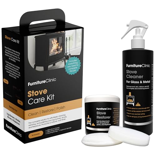 Comparison: Best Stove Polish For Cast Iron Stoves 11 Furniture Clinic Stove Care Kit – Clean & Restore Log Burners, Grates, & Fireplaces | Removes Soot & Dirt | One Bottle Glass & Metal Cleaner + Stove Polish | 500ml / 17 Fl Oz Each Bottle
