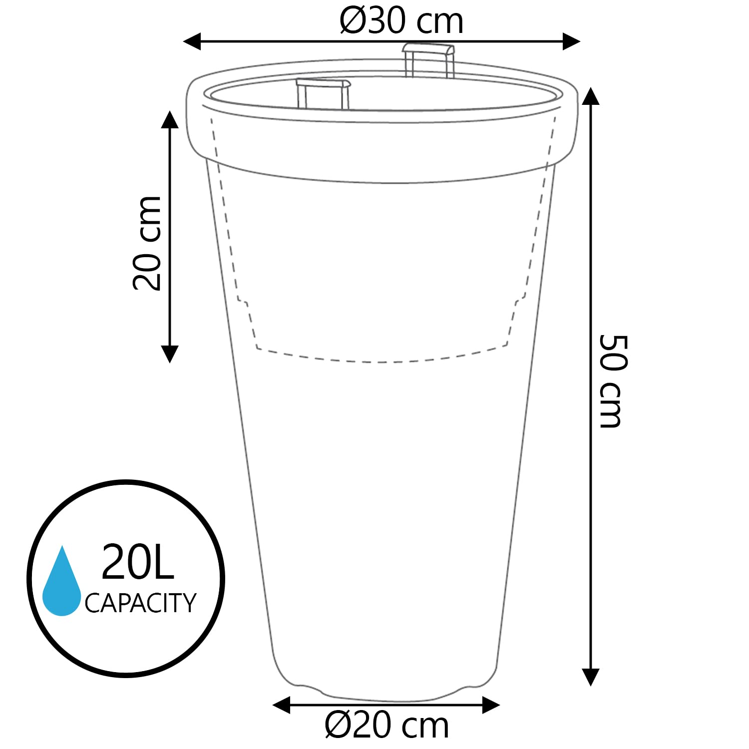 IMJ-Global Lot de 3 pots à fleurs ronds classiques tour en plastique Ø30 x 50 cm pour intérieur extérieur en terre cuite, volume 20 litres, design moderne