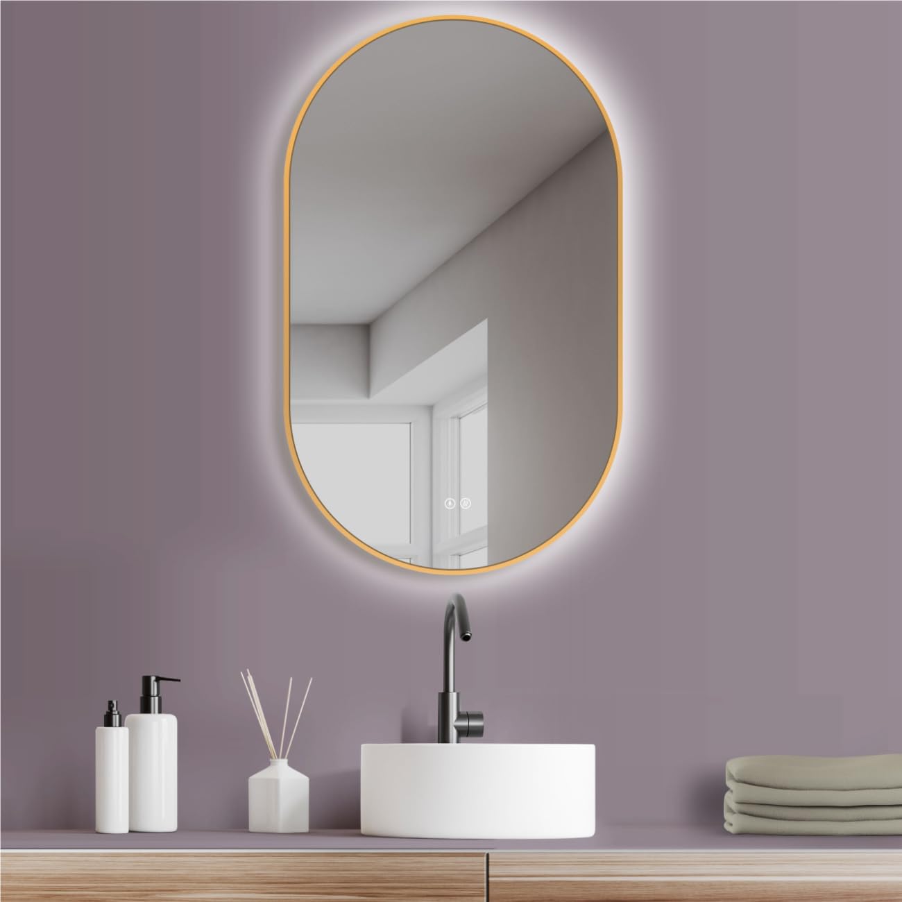 HOKO® Anti-fog LED Bathroom Mirror Oval 50 x 90 cm Gold Frame