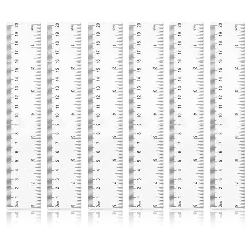 6 Stück Kunststoff Lineal 20 Cm / 8 Inch Transparentes Lineal Präzision Lineal mit Metrische&Inch-Skala Ruler Messwerkzeug für Schule Geprägte Zentimeter Einteilung Zuhause Büro Grundschule