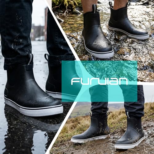 Image of Furuian Men's Deck Boots Waterproof Ankle Rain Boots Fishing Boots