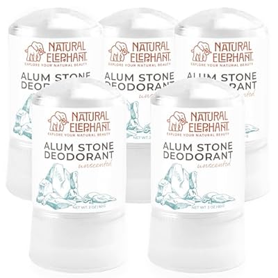 Natural Elephant Alum Stone Deodorant Stick 60g (2 oz) Natural Unscented Aluminum Free Salt Stone for Men and Women (5 Pack)