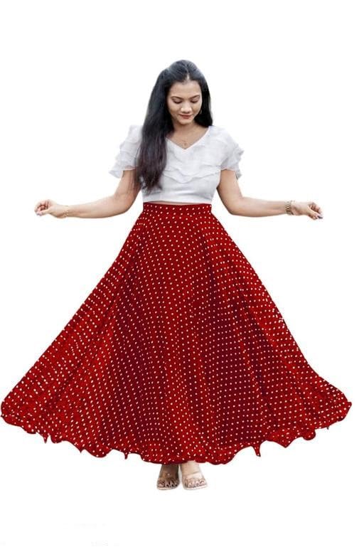 Image of Women's Lycra Top with Georgette Skirt | Polka Dot Print Long Flared Maxi | Full Length Flowy Skirt for Women | Stylish Casual Wear