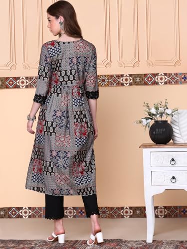 Image of ishin Women Black Cotton 60x60 Kurta Set without Duppatta