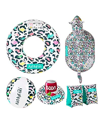 Manguitos 3-6 Años + 2 Flotadores + Posavaso + Pelota Hinchable Para Piscina Y Playa Pack Leopardo