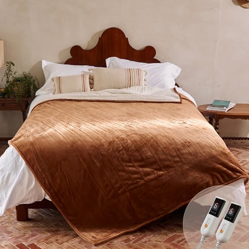 GOTCOZY Heated Blanket King Size - Electric Blanket with Dual Controller, 6 Heating Levels & 10 Hour Auto Off, ETL Certified (100x90 Inch Biscuit)