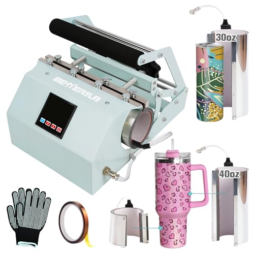 BetterSub 3-in-1 Tumbler Heat Press Machine, Compatible 40oz 30oz 20oz 16oz Skinny Tumbler 11oz 15oz Mug Sublimation Heat Transfer Machine, Teal, DIY Custom Cup Press with 20-30oz & 40oz Attachments