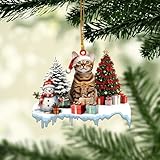 Talataca Bengal Cat 2D Flat Christmas Ornament, Gato Bengalí Gift Boxes Pine Tree Decor, Hanging House Charm Eve Keepsake, Car Rear View Mirror Accessories, Xmas Gift