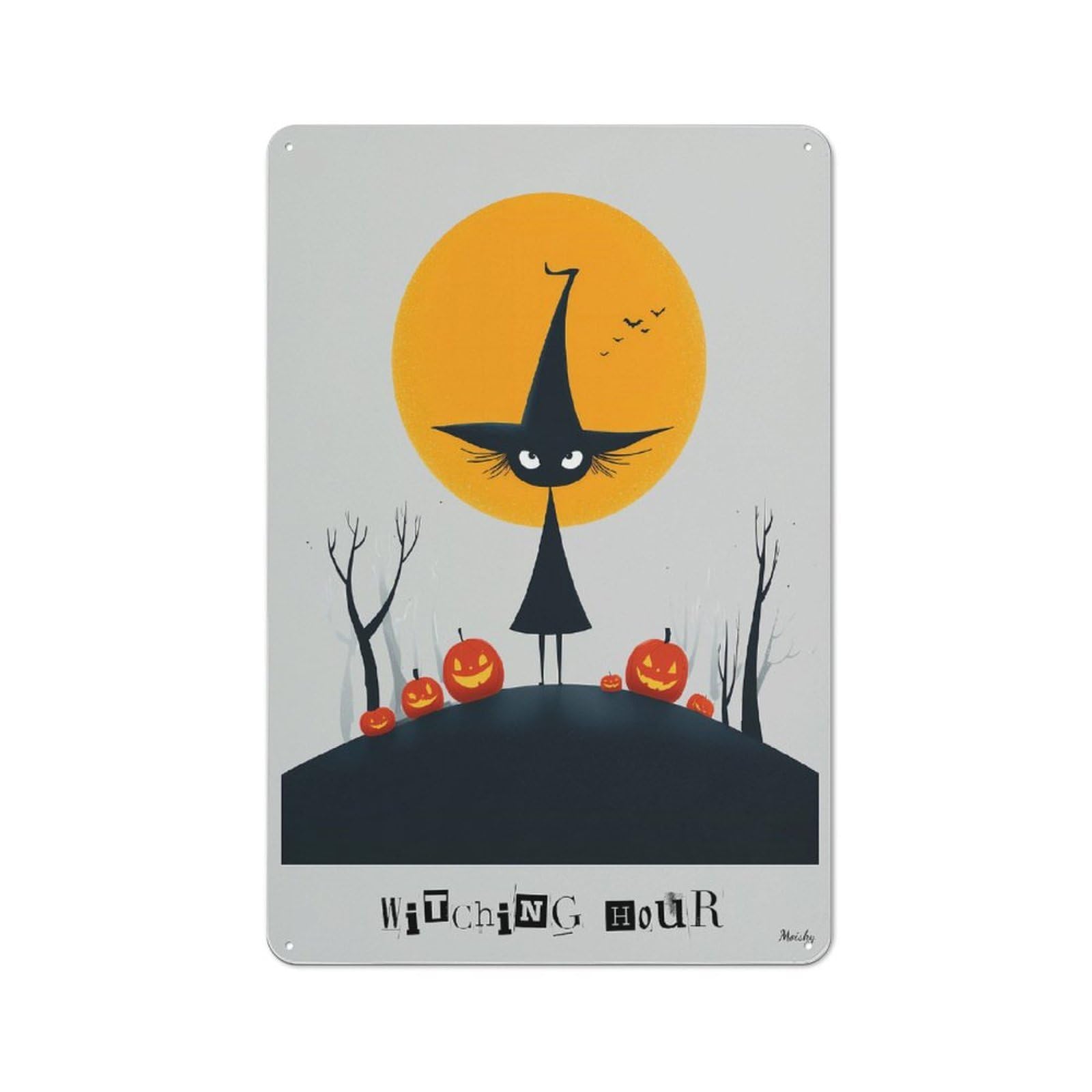 Junmoney Witching Hour — Cute Halloween Witch Art Rustic Tin Sign 30X20cm Featuring For Living Room Wall, For Metal Sign Collectors, For Garage And Workshop Walls