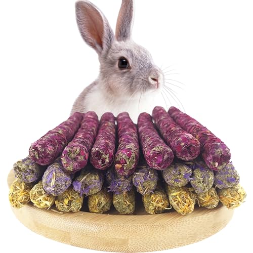 Rynvarl Bastoncini di fieno di Timothy 150g masticabili per conigli, criceti, porcellini d’India e piccoli roditori – Snack naturali per la cura dentale – 3 gusti naturali con fiori