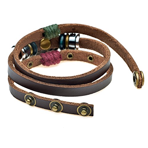 CELOKIY Women's Boho Brown Leather Wrap Bracelet with Brass/Bronze Lotus Flower Stack Trendy Jewelry2