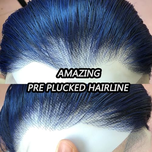 Towarm Dark Blue Wig Long Straight Navy Blue Synthetic Lace Front Wigs Pre Plucked Natural Hairline with Baby Hair for Black Women Heat Resistant Fiber Hair Cosplay Daily Wear Wig (Dark Blue) - Image 4