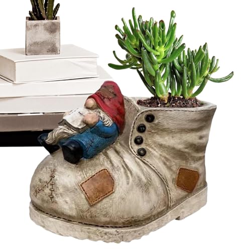 Fioriera a forma di stivale da cowboy, per scarpe da cowboy, vaso per fiori da cowboy, splendidamente gnomi con foro di drenaggio, contenitore vintage per piantare cactus (18 x 10 x 11 cm)