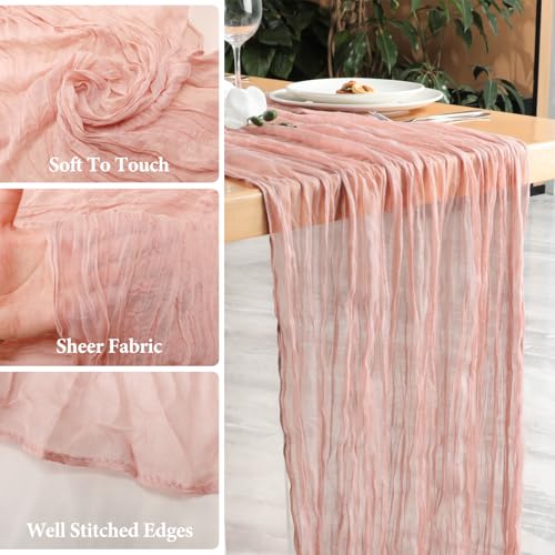 NESCCI 2 PCS Dusty Pink Table Runner,Rustic Boho Cheesecloth Table Runner,35x120 Inches Runners for Tables, Pefect for Mothers Day Wedding Baby Shower Birthday Party Home Decorations