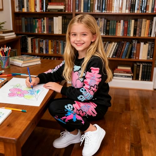 Image of Kids Toddler Girl Clothes Heart Letter Print Long-sleeved round collar top+Letter Print Pants Outfits Set