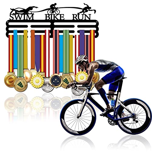 SUPERDANT Triathlon medaljhängare simning cykellöpning medaljhållare ram järn medaljkrok för tävling medaljhållare display vägg hängande lätt att installera atleter gåva tål 15 kg