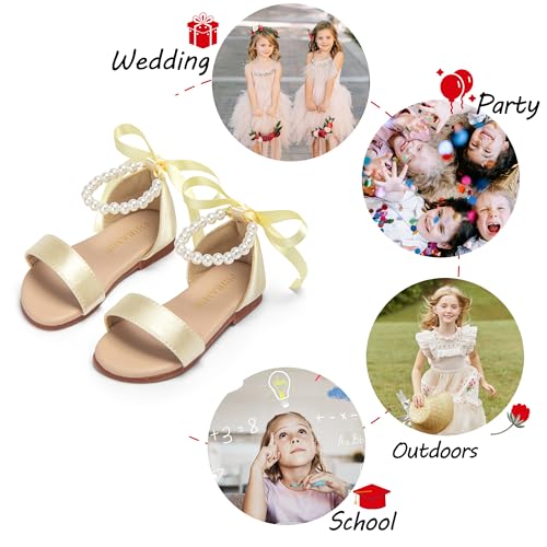 Image of PHIRAMIN Toddler Girl Sandals - Flower Girl Dress Shoes Open Toe Little Kid Wedding Party