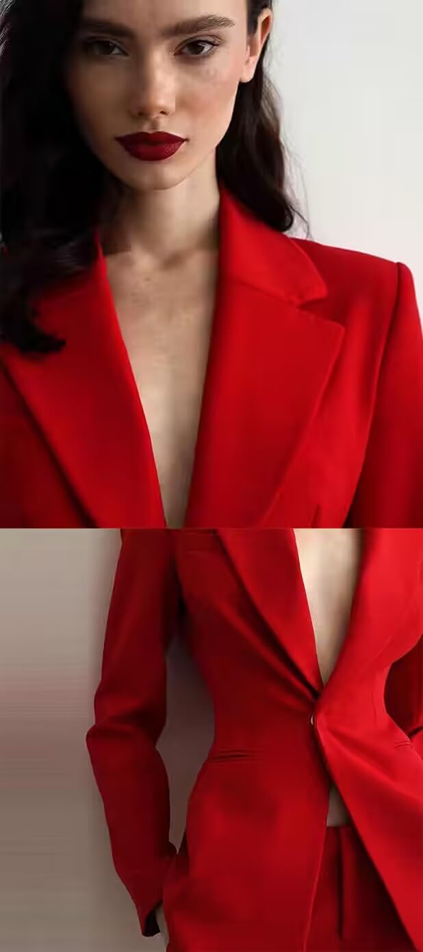 Mujeres Traje Notch Lapel Un botón Slim Fit Oficina de Negocios Esmoquin Chaqueta Pantalones Set