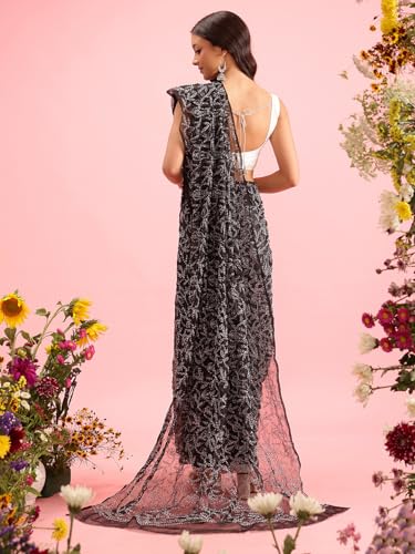 Image of Ada Hand Embroidered Lucknowi Chikankari Georgette Saree for Women with Unstitched Blouse Piece Tepchi Saree-3590