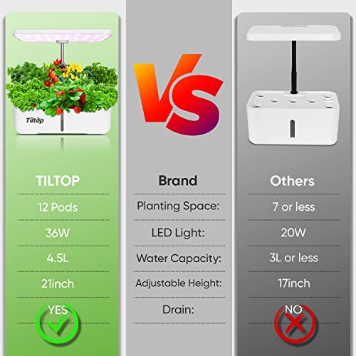 TILTOP Hydroponics Growing System 8 Pods Indoor Herb Garden with LED Grow Light, Height Adjustable Plant Germination Kit Indoor Grow Kit Countertop Garden with Automatic Pump & Timer Black - Image 6