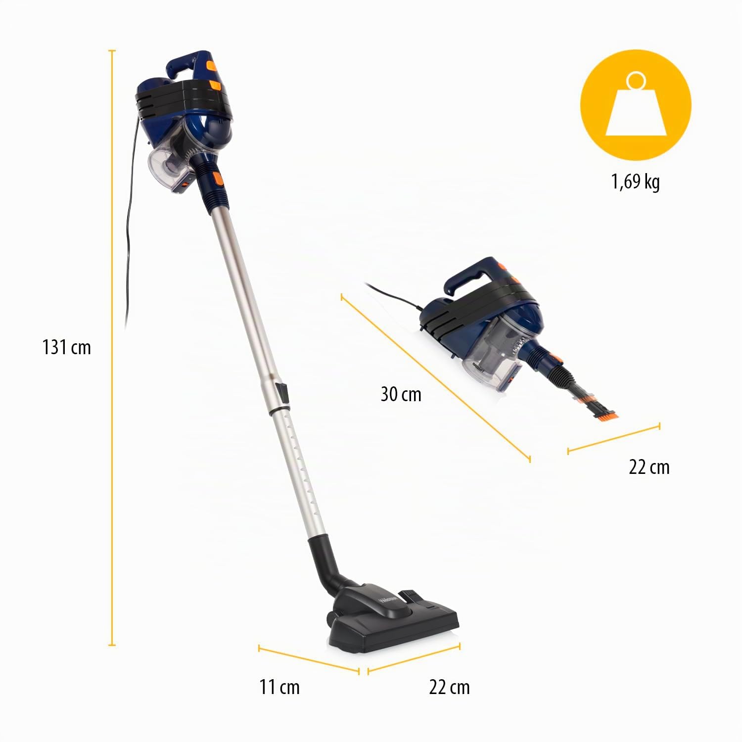 Tristar Aspirador de Varilla con Cable - función 2 en 1 - Principio multiciclón - Varilla telescópica - Accesorio Cepillo - sin Bolsa - SZ-2318