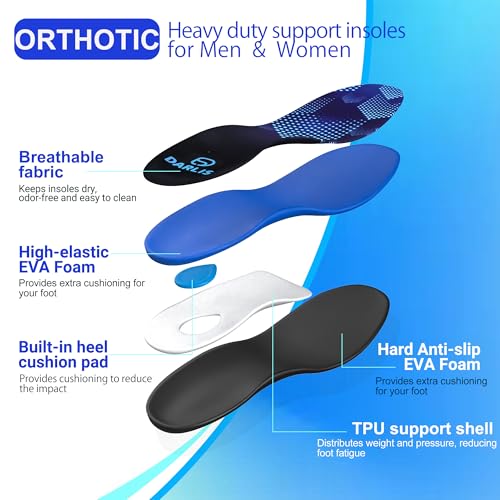 Image of DARLIS Heavy Duty Support Pain Relief Insoles, 220+ lbs Plantar Fasciitis Arch Support Inserts for High Arch, Flat Feet, Heel Pain, Orthopedic Work Boot Insoles Men Women, Shock Absorb in Every Step